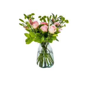 Pink Rose with Glass Vase